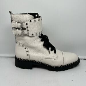 Sam Edelman Boots Womens 8.5 Jennifer Combat White Studded Leather